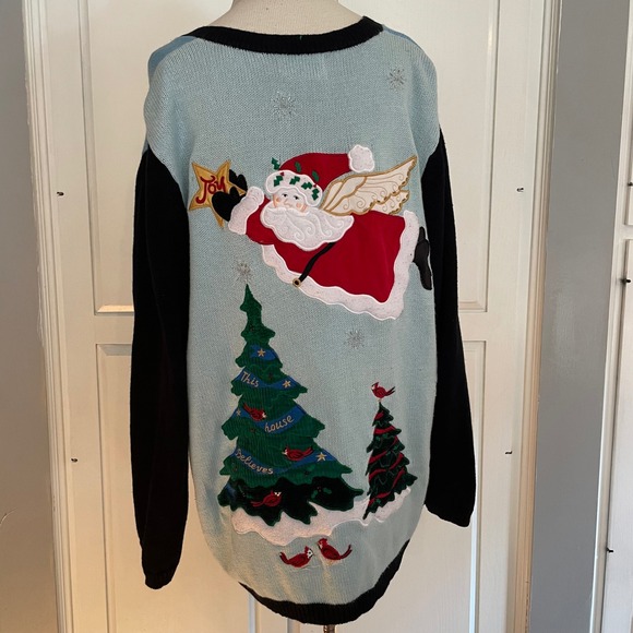 Vintage Quacker Factory 1X Christmas Sweater Santa Workshop V-Neck Cardigan - Picture 5 of 11